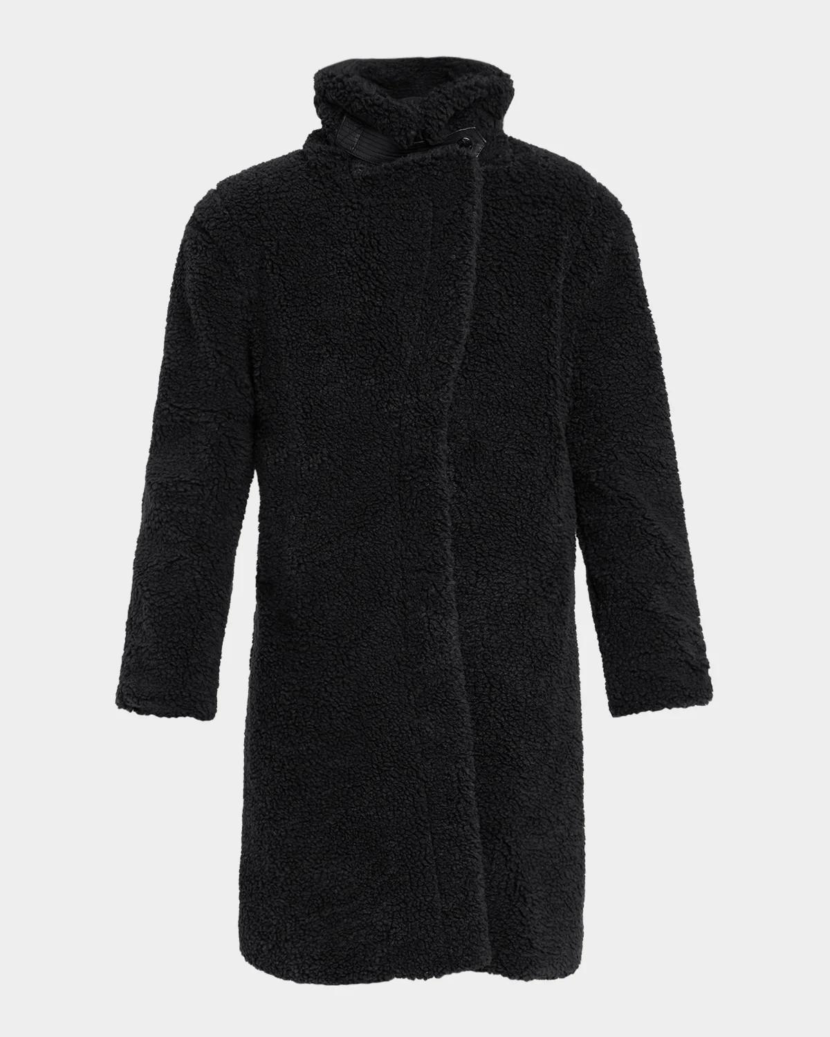 Sherpa Leather-Trimmed Coat