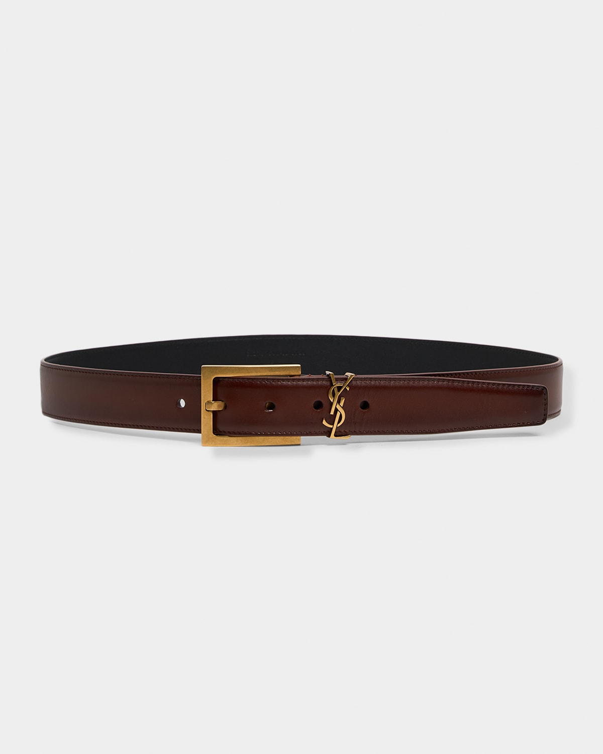 Saint Laurent Cassandre Aged-Effect Leather Belt