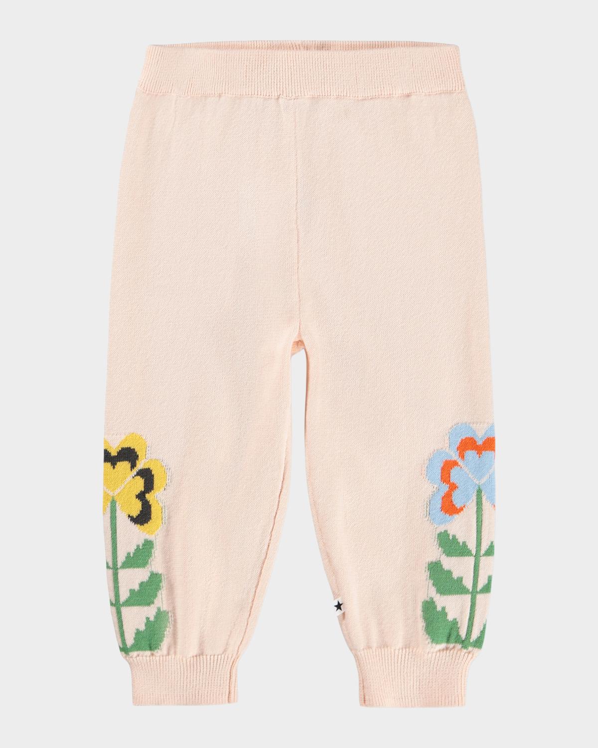 Girl & apos;s Sol Floral Intarsia Organic Cotton Knit Pants, Size 3M-2