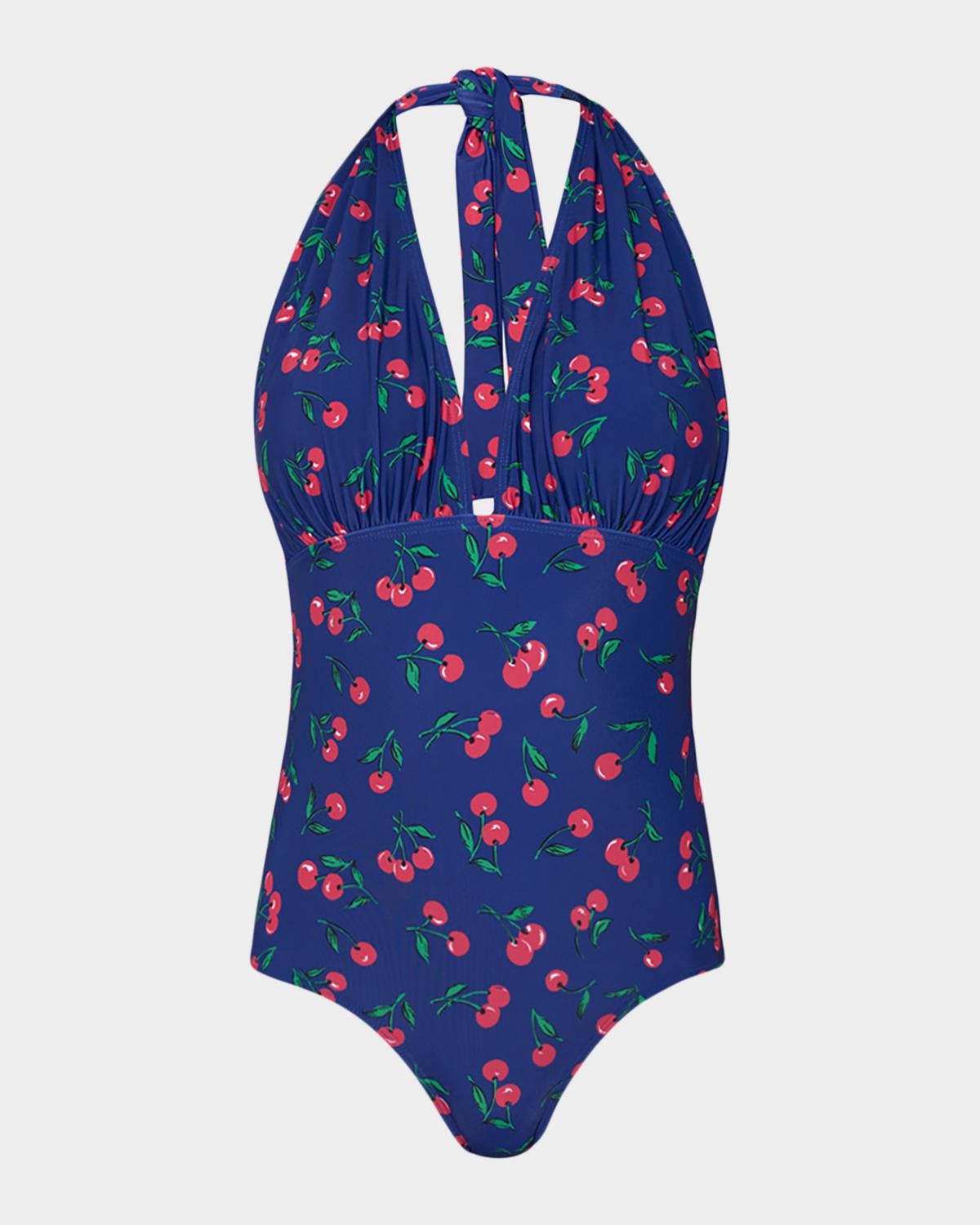 Shoshanna Cherry Halter One-Piece Swimsuit