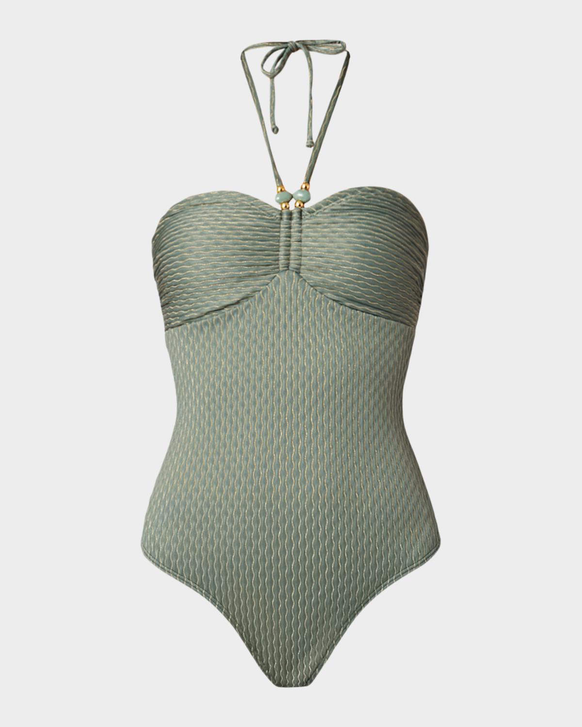 Shoshanna Cinched Halter One-Piece Swimsuit