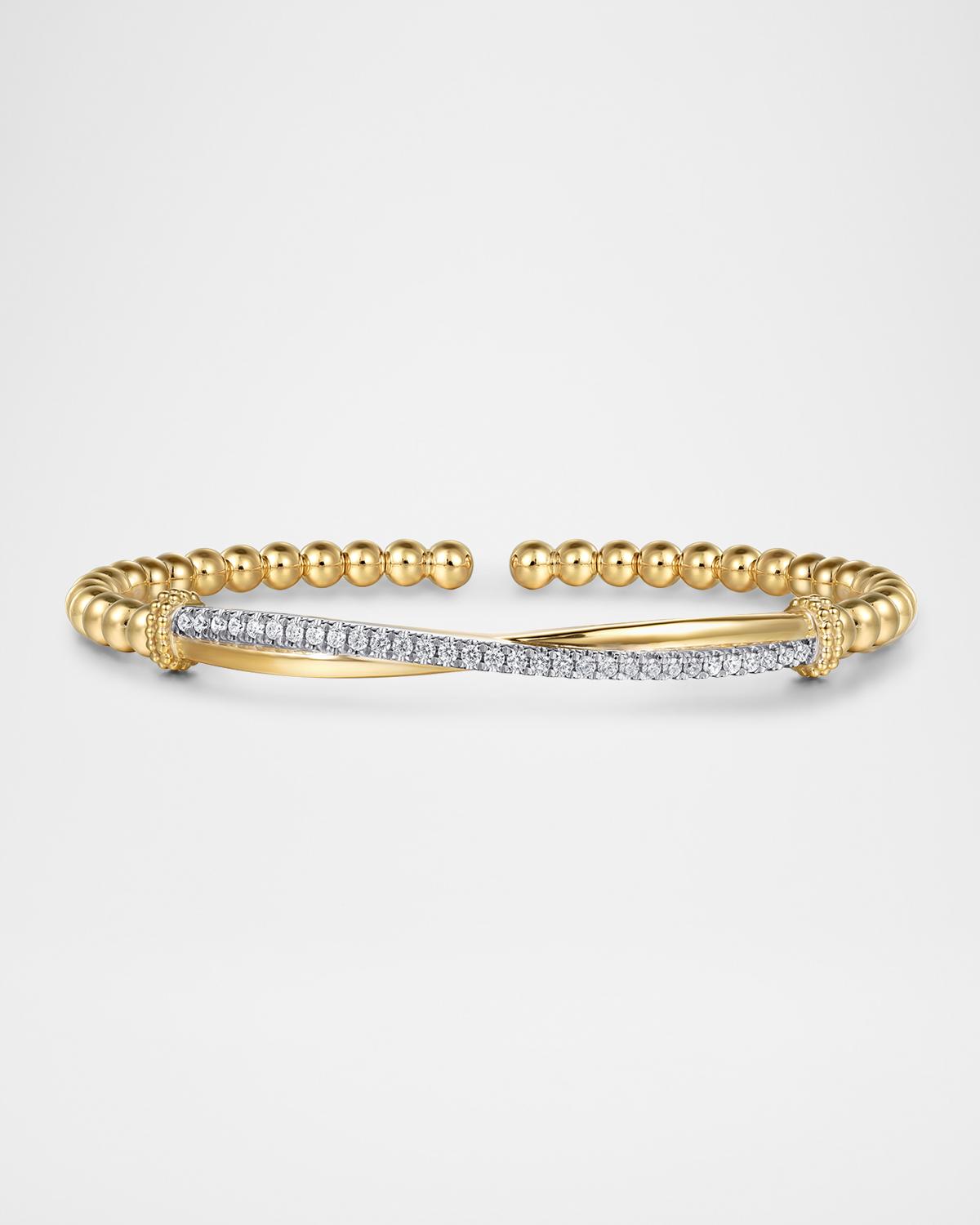 14K Yellow Gold Bujukan and Diamond Twist Split Bangle Bracelet