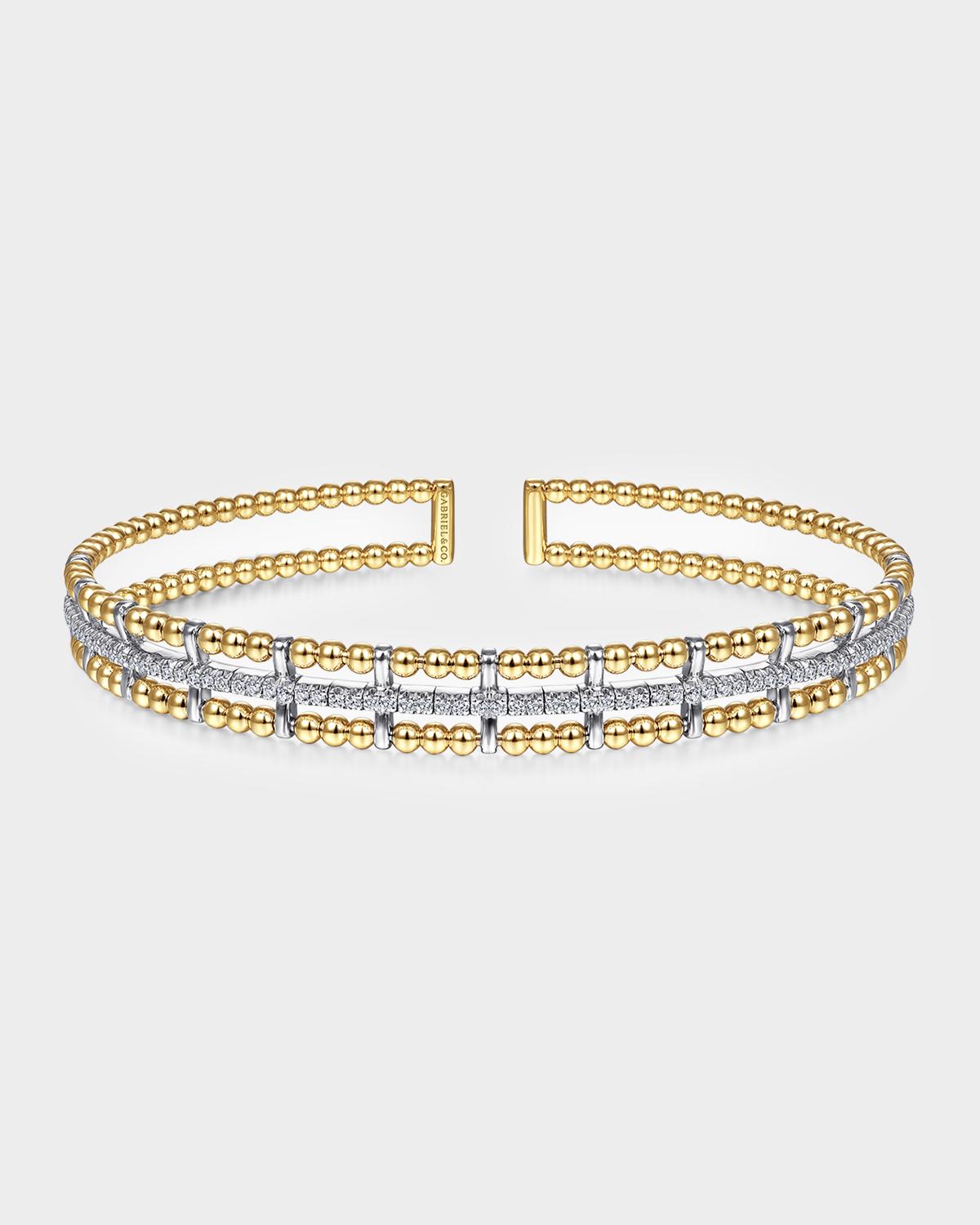 14K Yellow and White Gold Bujukan Diamond Cuff Bangle