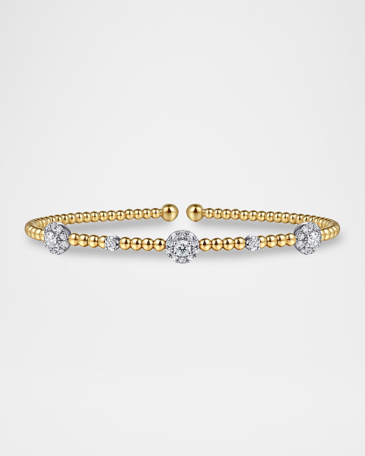 14K White and Yellow Gold Bujukan Diamond Cluster Stations Bangle