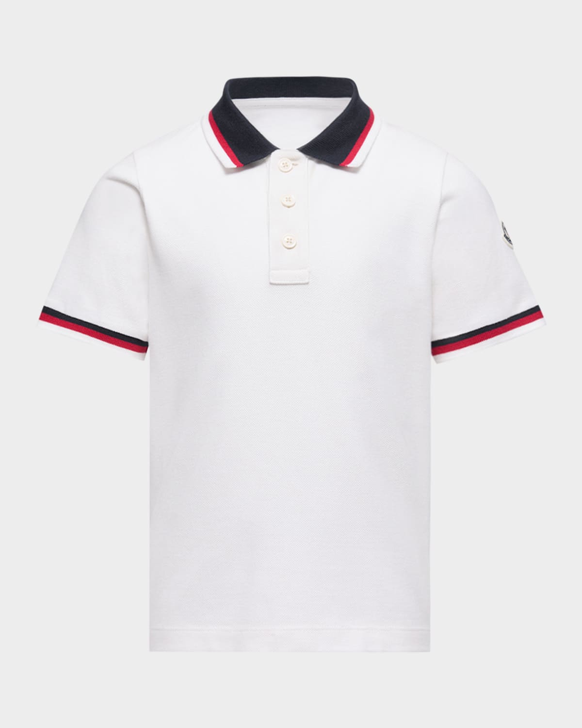 Moncler Boy 's Tricolor-Trim Cotton Polo Shirt | Thumbnail 4 Moncler Boy 's Tricolor-Trim Cotton Polo Shirt | Thumbnail 4
