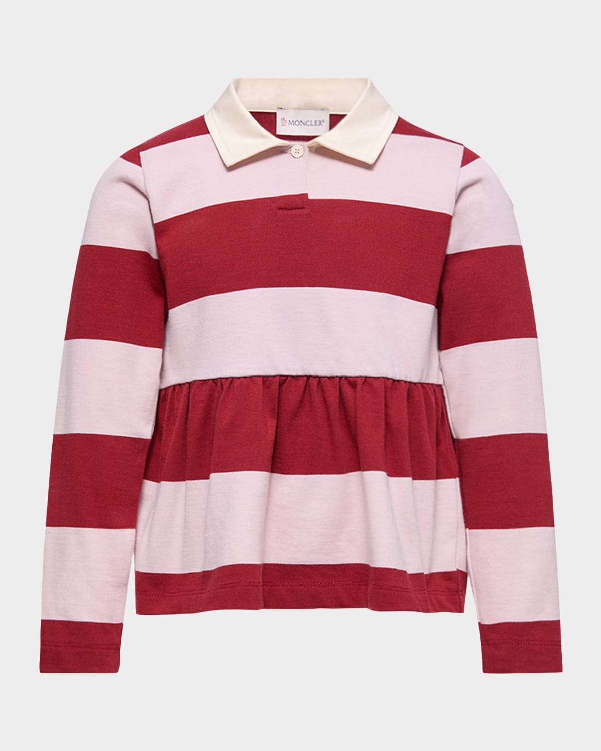 Moncler Girl 's Striped Long-Sleeve Cotton Polo Shirt, Size -14