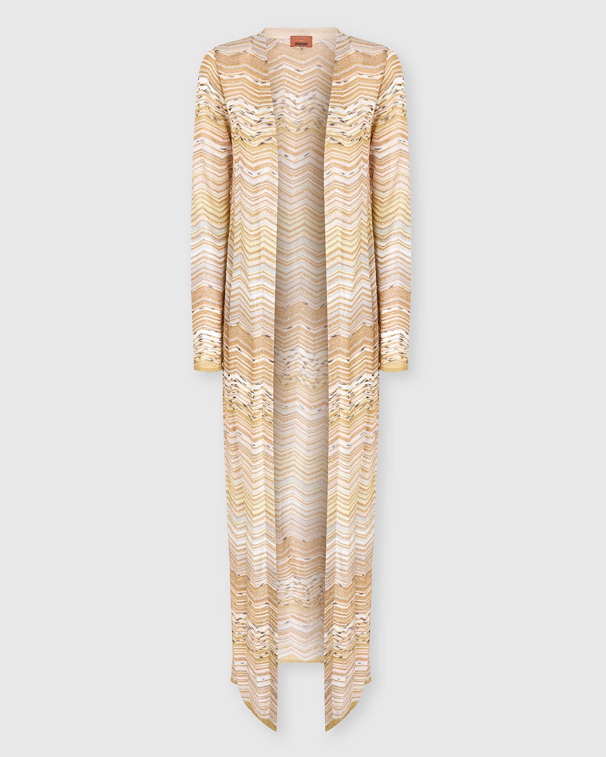 Missoni Metallic Chevron Knit Long Open Cardigan