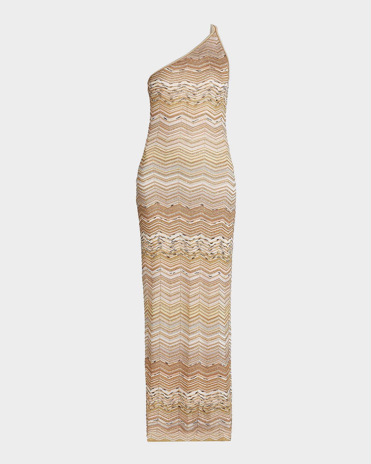 Missoni Metallic Chevron One-Shoulder Maxi Dress