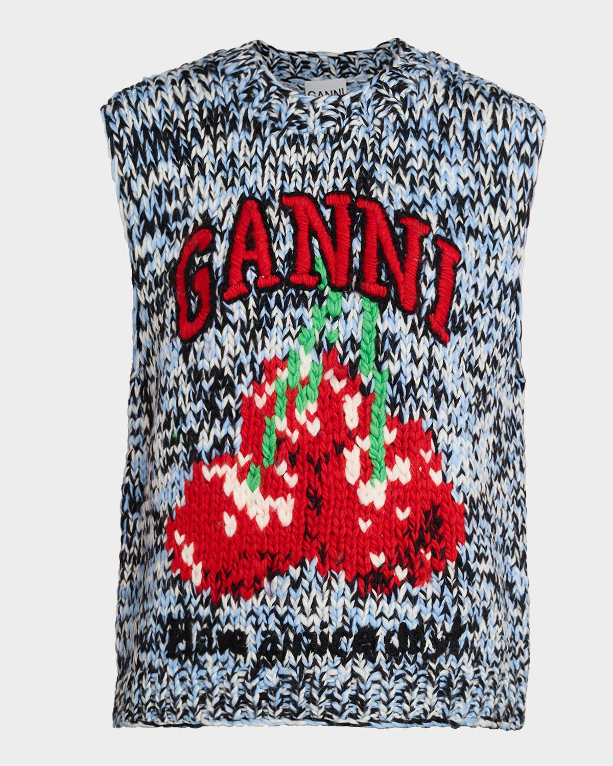 Ganni Sleeveless Hand-Knit Heavy Wool Sweater