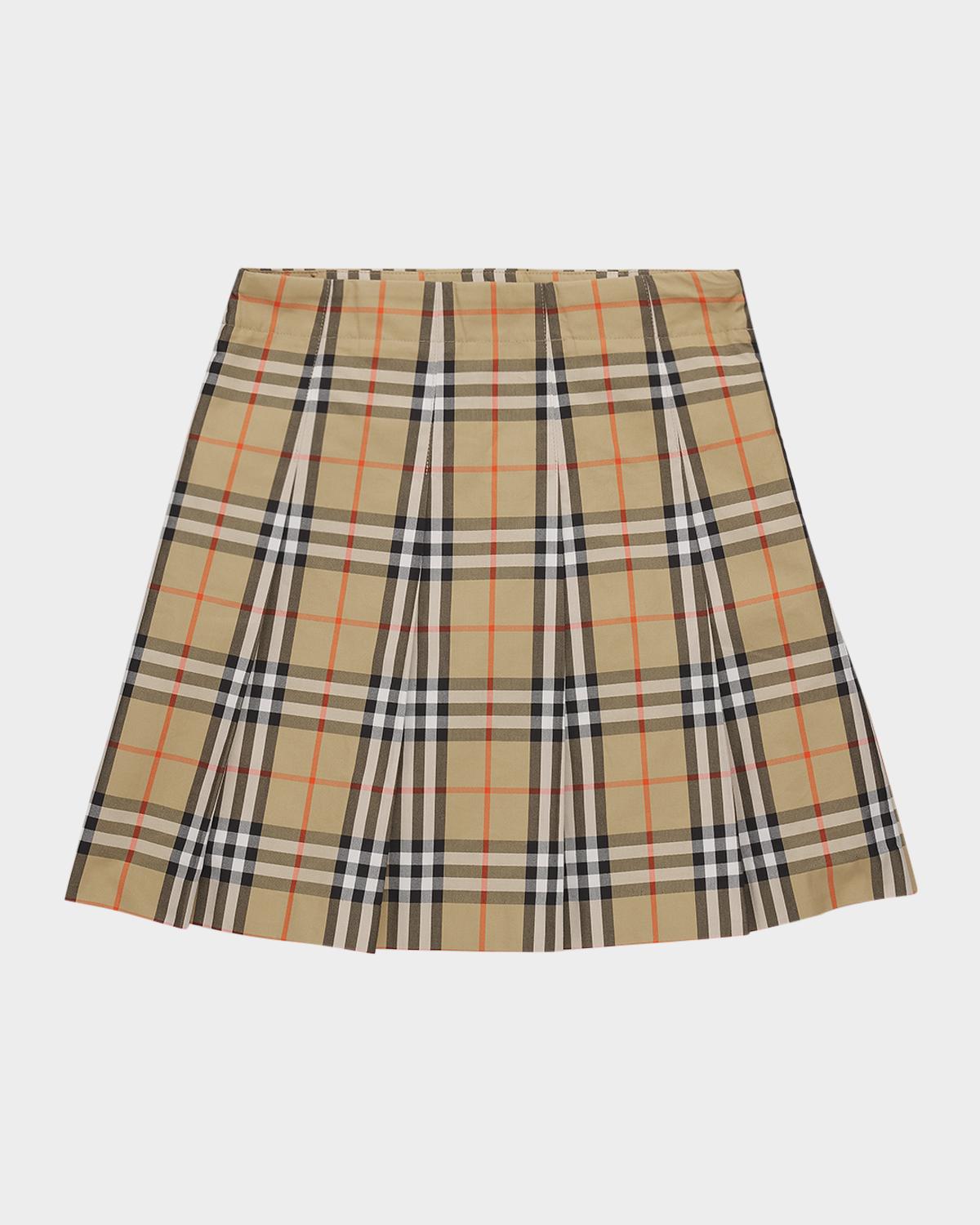 Girl & apos;s Pleated Check Cotton Twill Skirt, Size 10