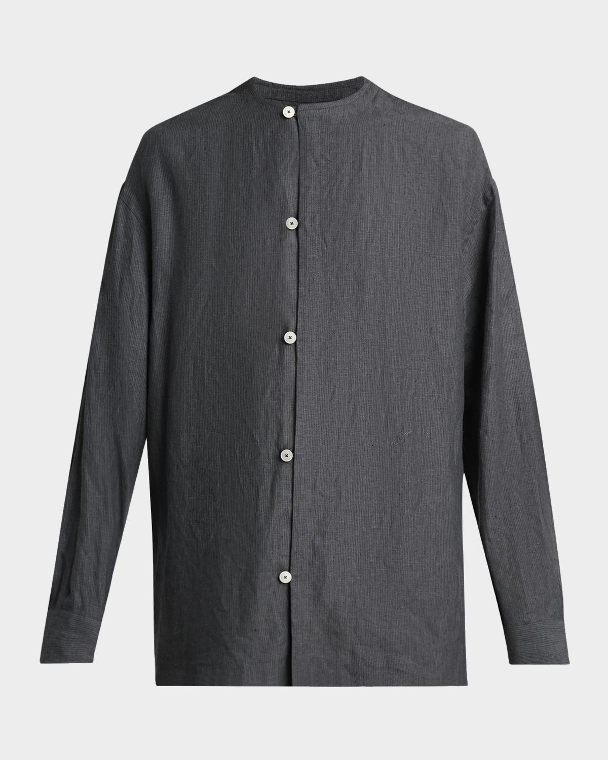 Jacquemus Men's Linen Hairline Stripe Relaxed Button-Down Shirt