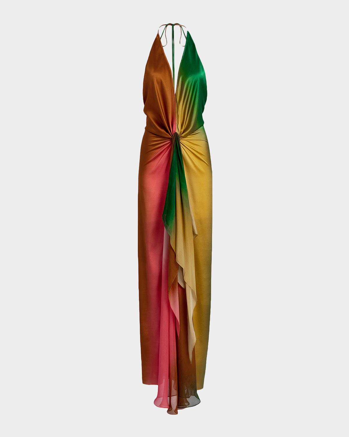 Silvia Tcherassi Dixon Twisted Satin Plunging Halter Maxi Dress