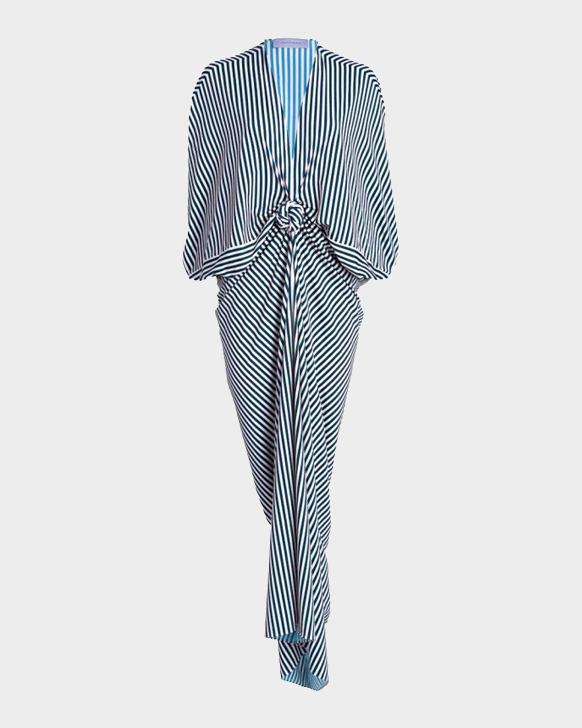 Silvia Tcherassi Fiore Striped Knotted Maxi Tunic Dress
