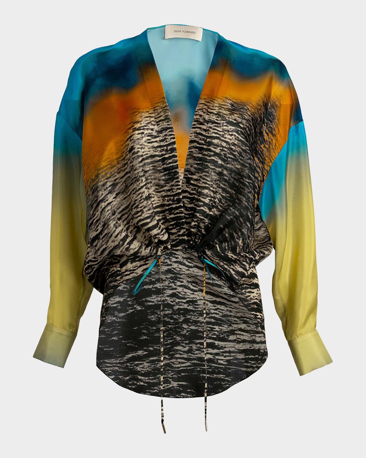 Silvia Tcherassi Merida Drawstring High-Low Satin Blouse