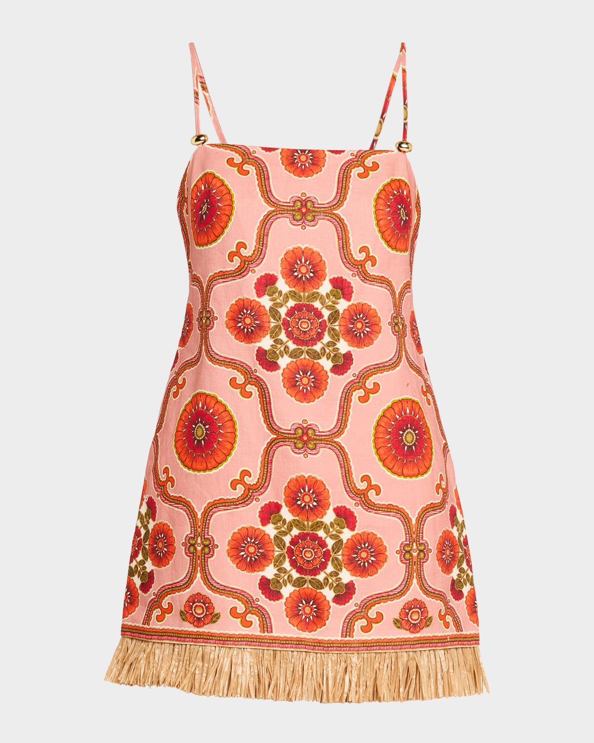 Cara Cara Valencia Printed Feather-Trim Mini Dress