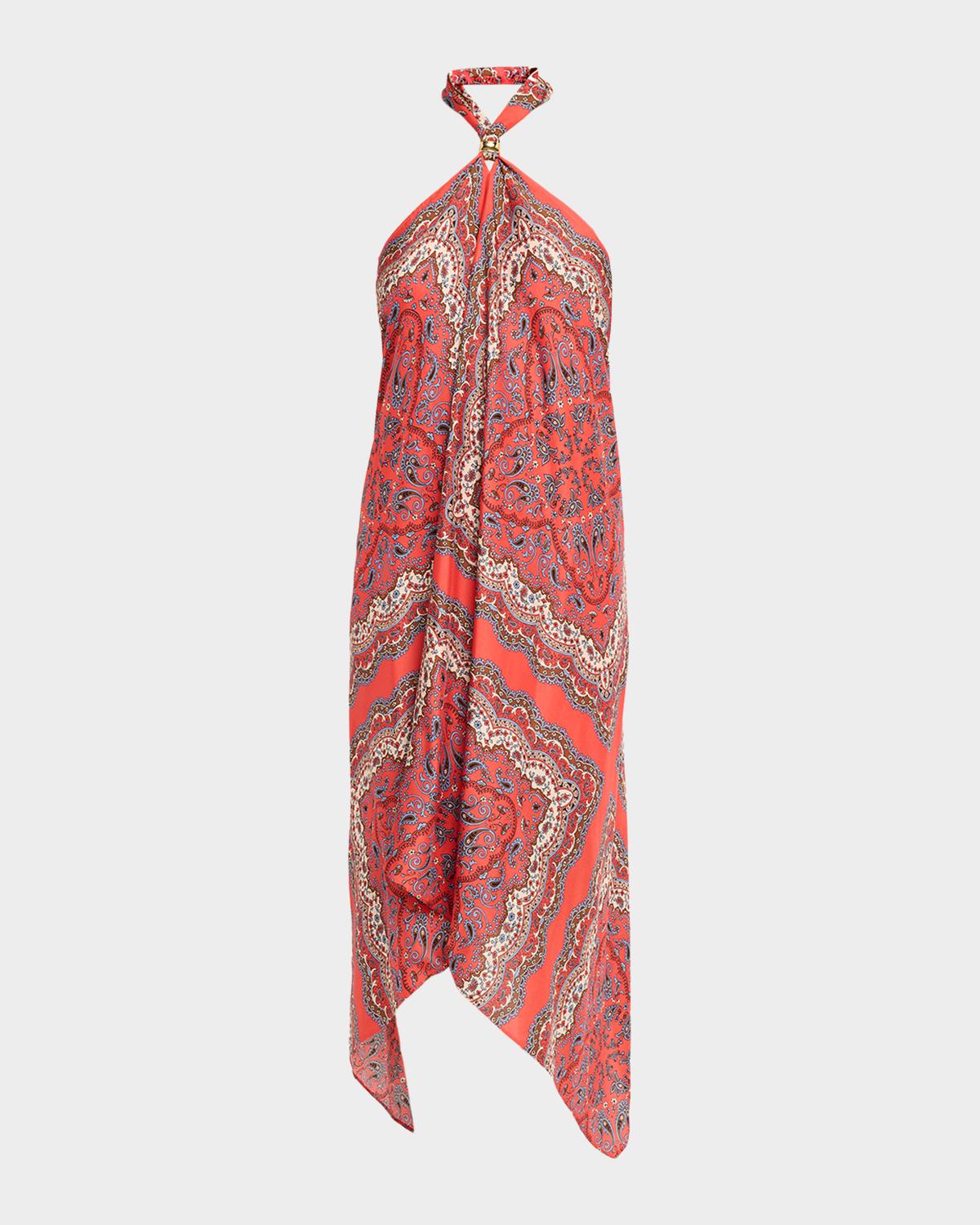 Cara Cara Twist Printed Silk Scarf Dress
