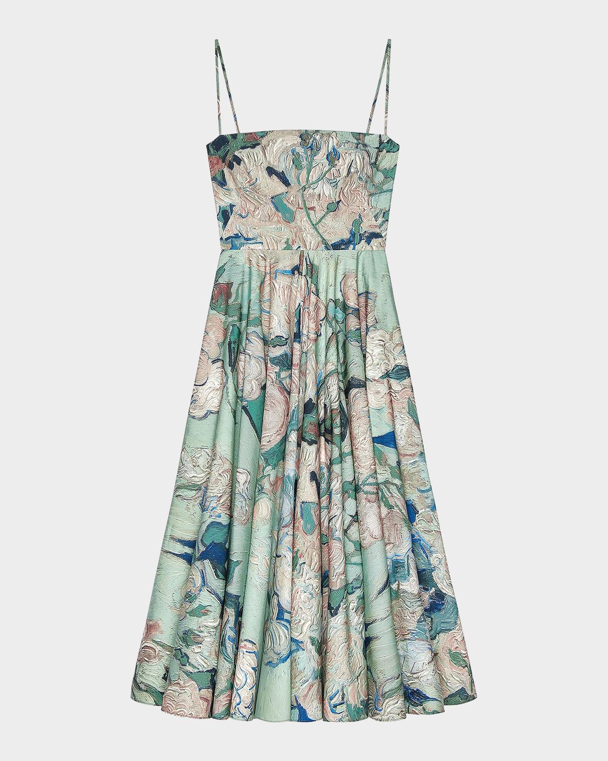Givenchy Rose Print Cotton Poplin Sliced Midi Dress