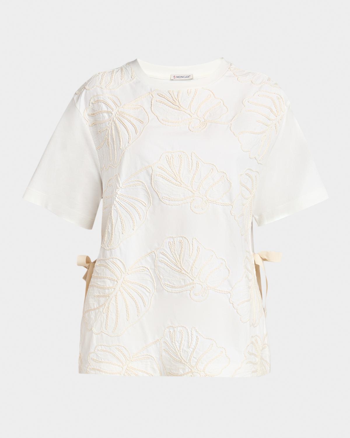 Moncler Embroidered Short-Sleeve Side-Tie T-Shirt