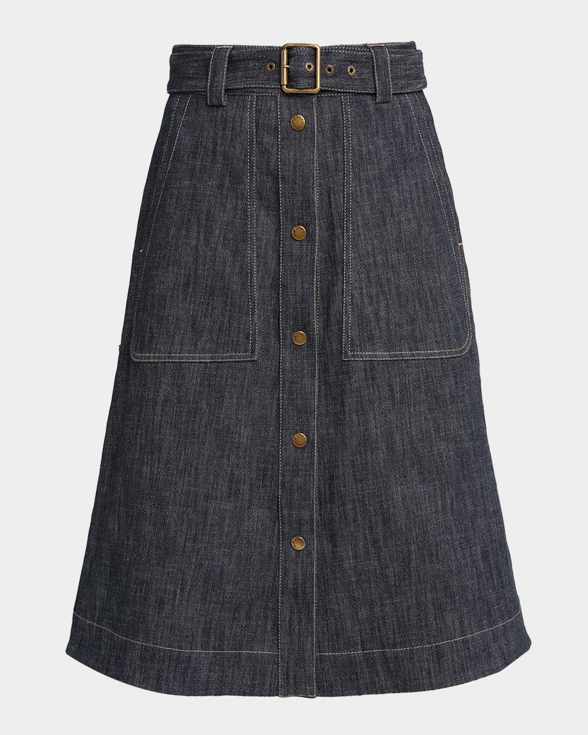Moncler Belted Denim Utility Skirt