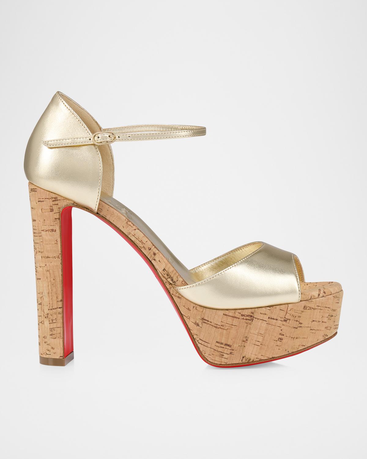 Christian Louboutin 130mm Sandaloo Metallic Leather Platform Sandals