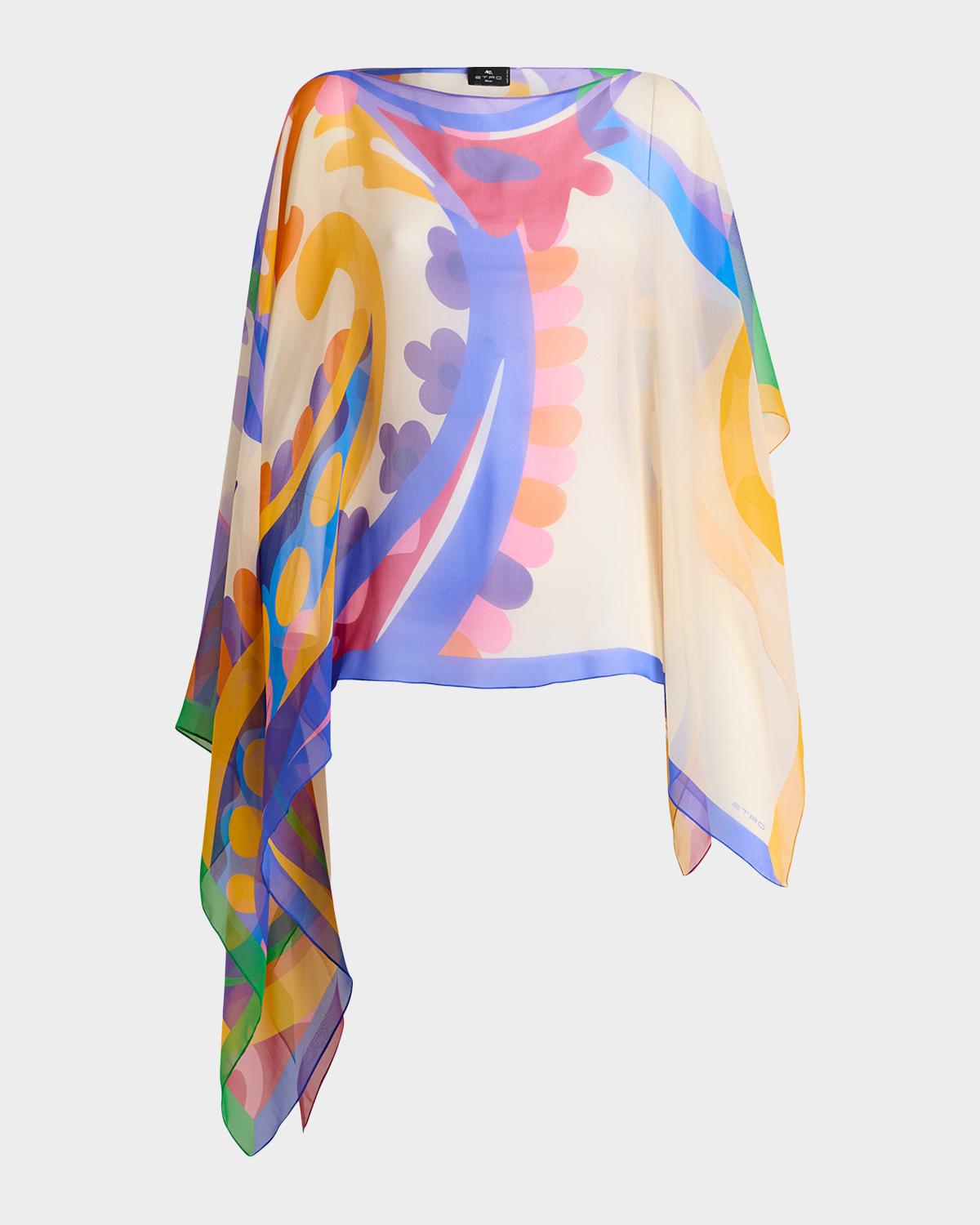 Etro Asymmetric Printed Silk Poncho