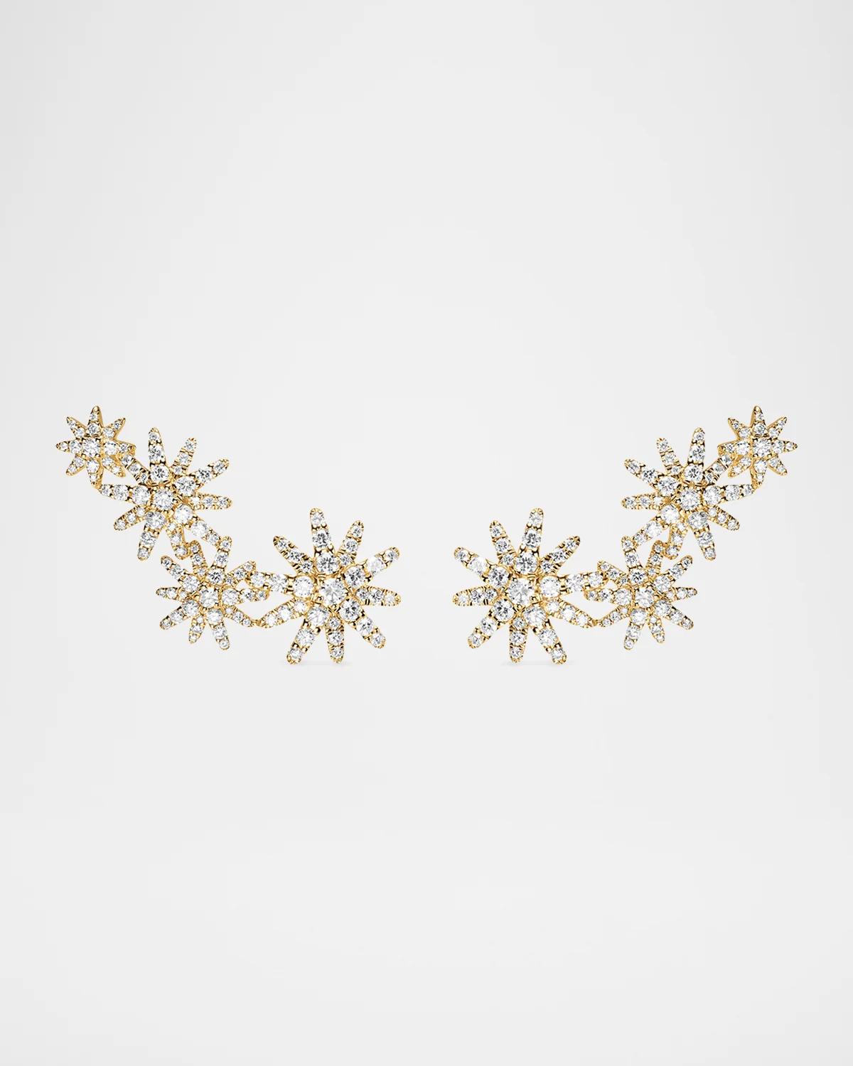 Starburst Full Pave Climber Earrings with Diamonds in 18K Gold, 26mm
