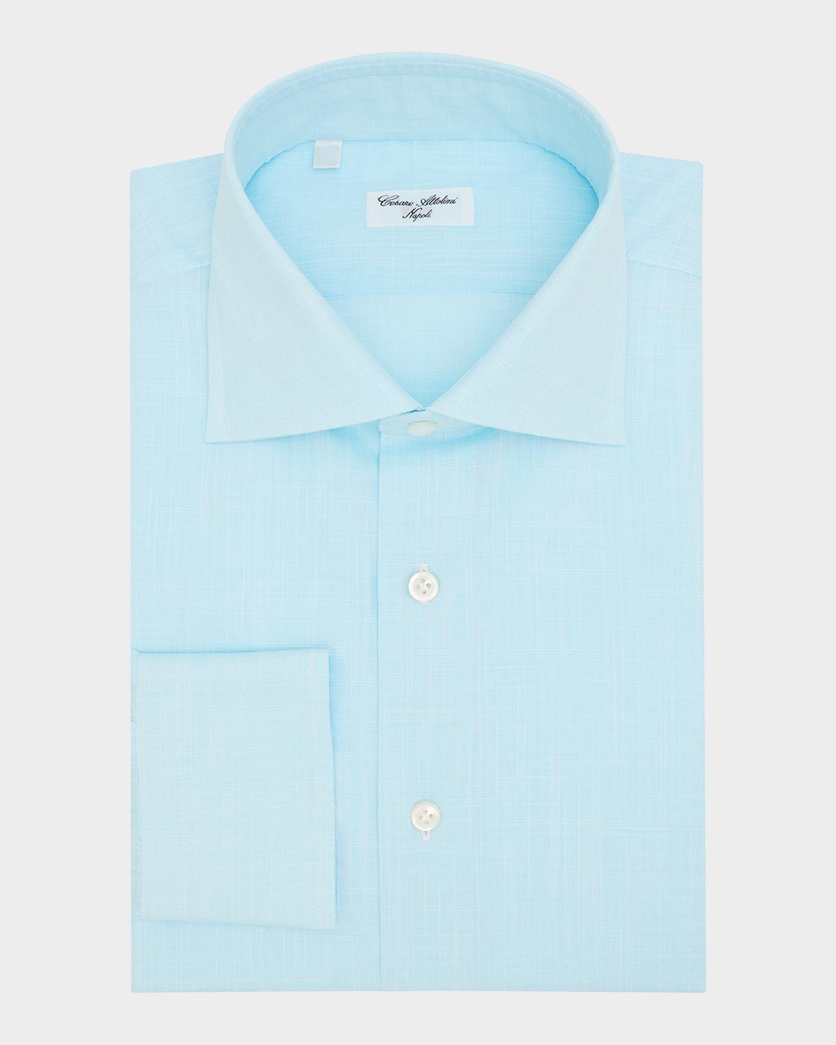Cesare Attolini Men's Slubbed Check Cotton Dress Shirt