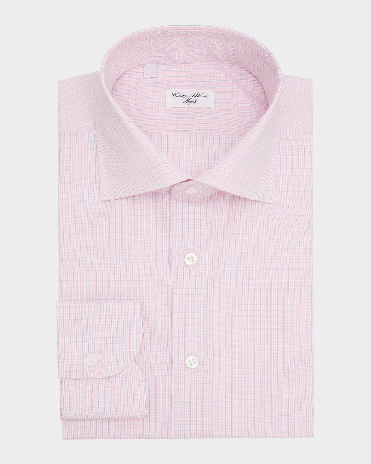 Cesare Attolini Men's Micro-Plaid Cotton Dress Shirt