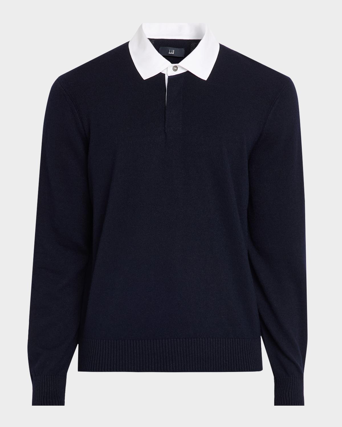 dunhill Men's Shirt-Collar Cashmere-Blend Knit Polo Sweater