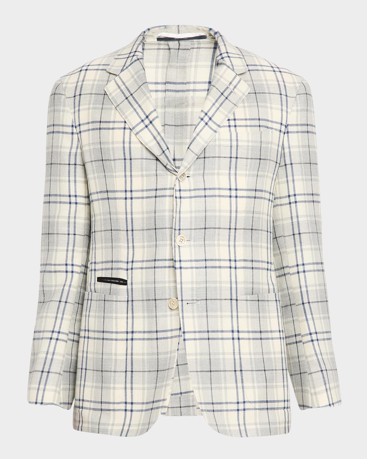 dunhill Men's Wool and Linen Tattersall Check Single-Breasted Sport Coat