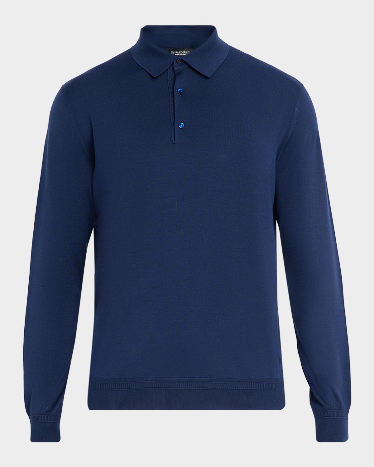 Stefano Ricci Men's Silk Knit Long-Sleeve Polo Shirt