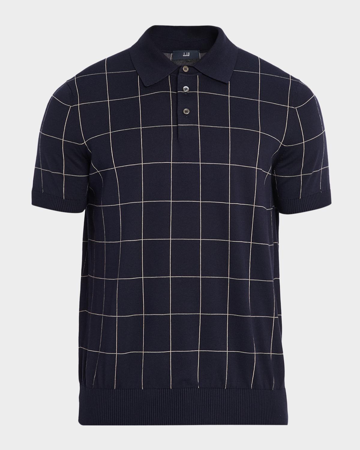 dunhill Men's Checked Cotton and Silk Polo Sweater