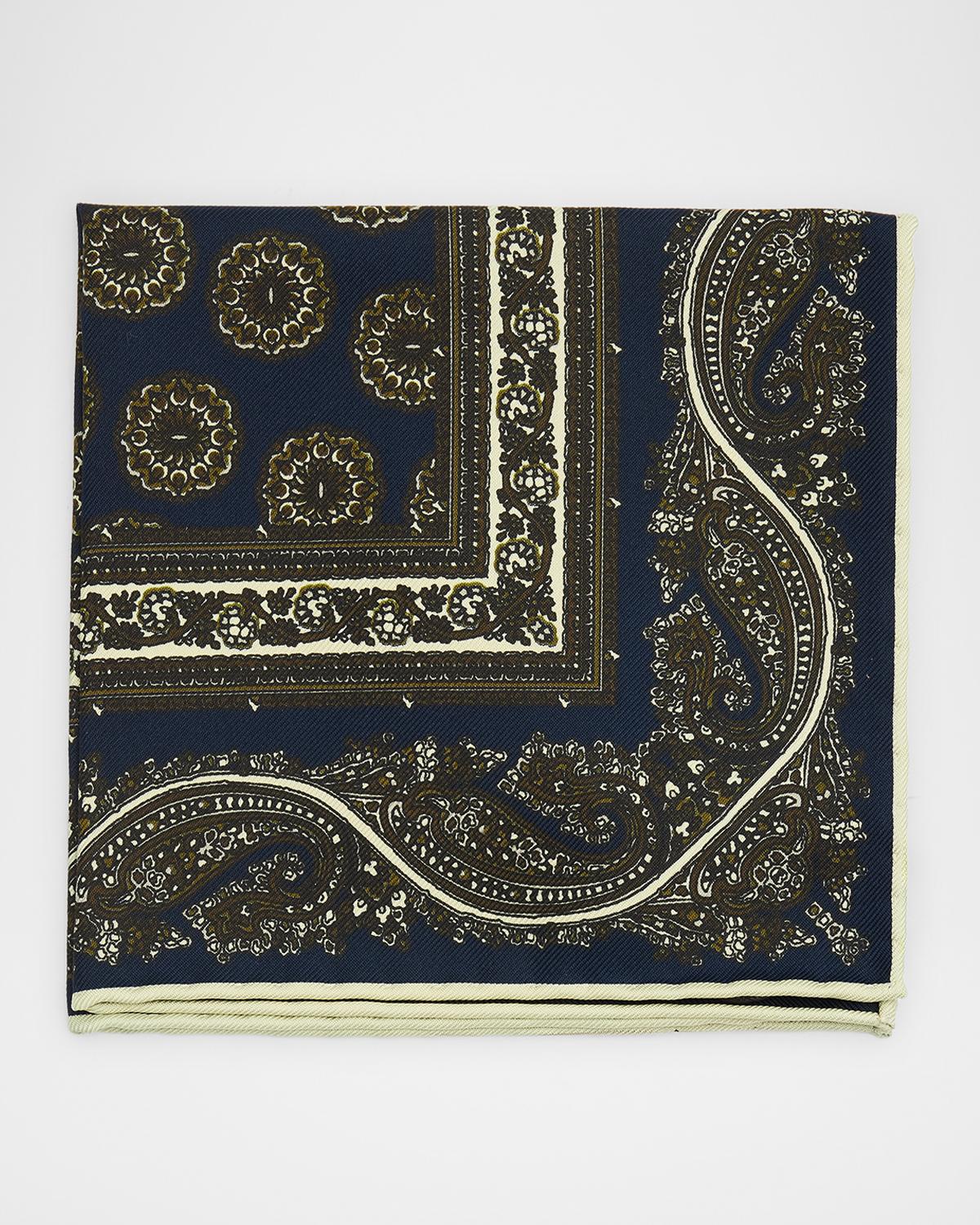 dunhill Men's Paisley Medallion Mulberry Silk Pocket Square