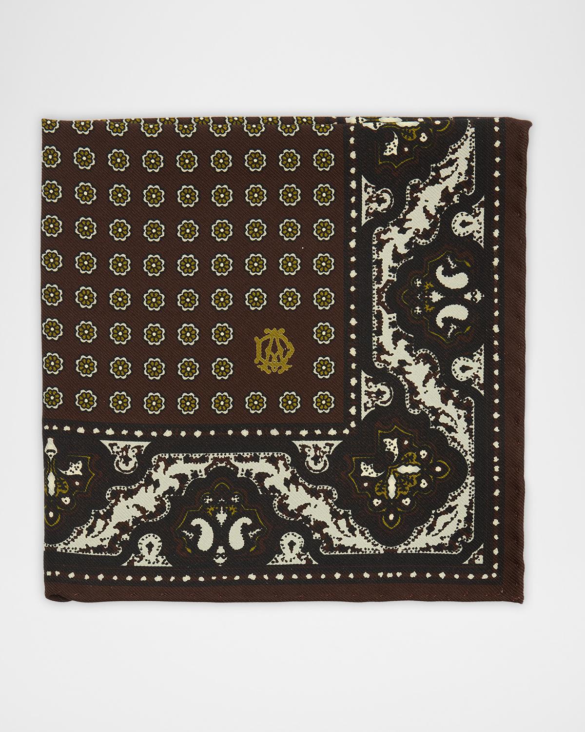 dunhill Men's Mulberry Silk Floral Medallion Pocket Square