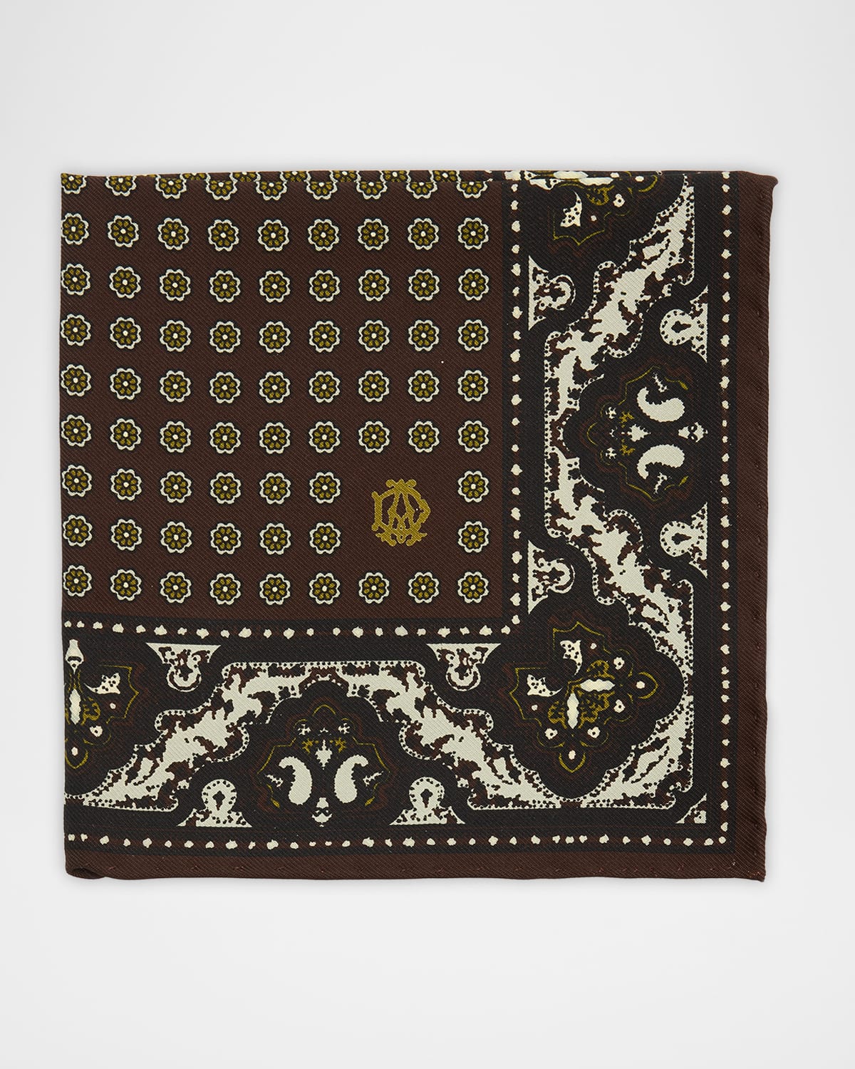 dunhill Men 's Mulberry Silk Floral Medallion Pocket Square