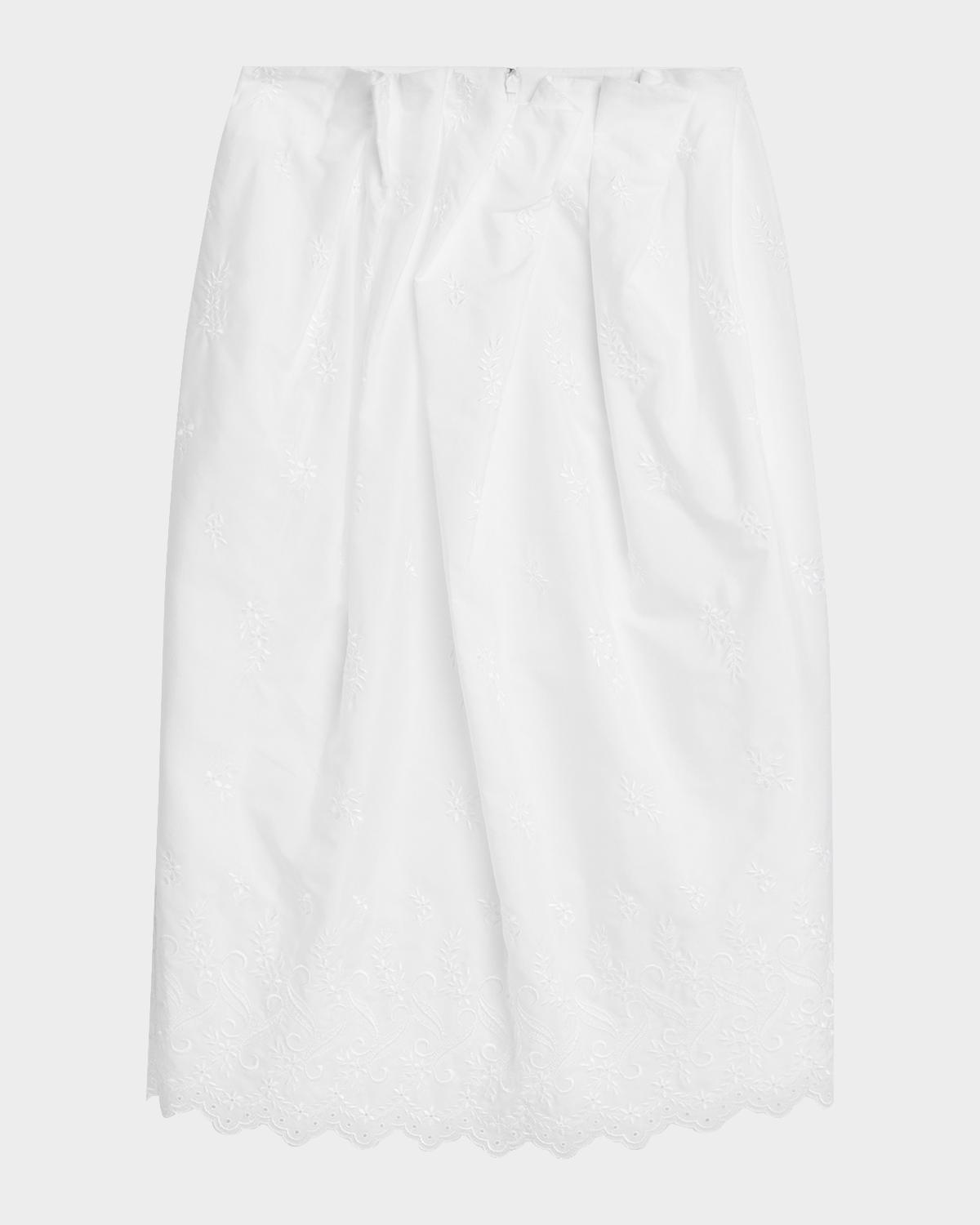 Simone Rocha Pleated Waist Eyelet Embroidered Midi Pencil Skirt