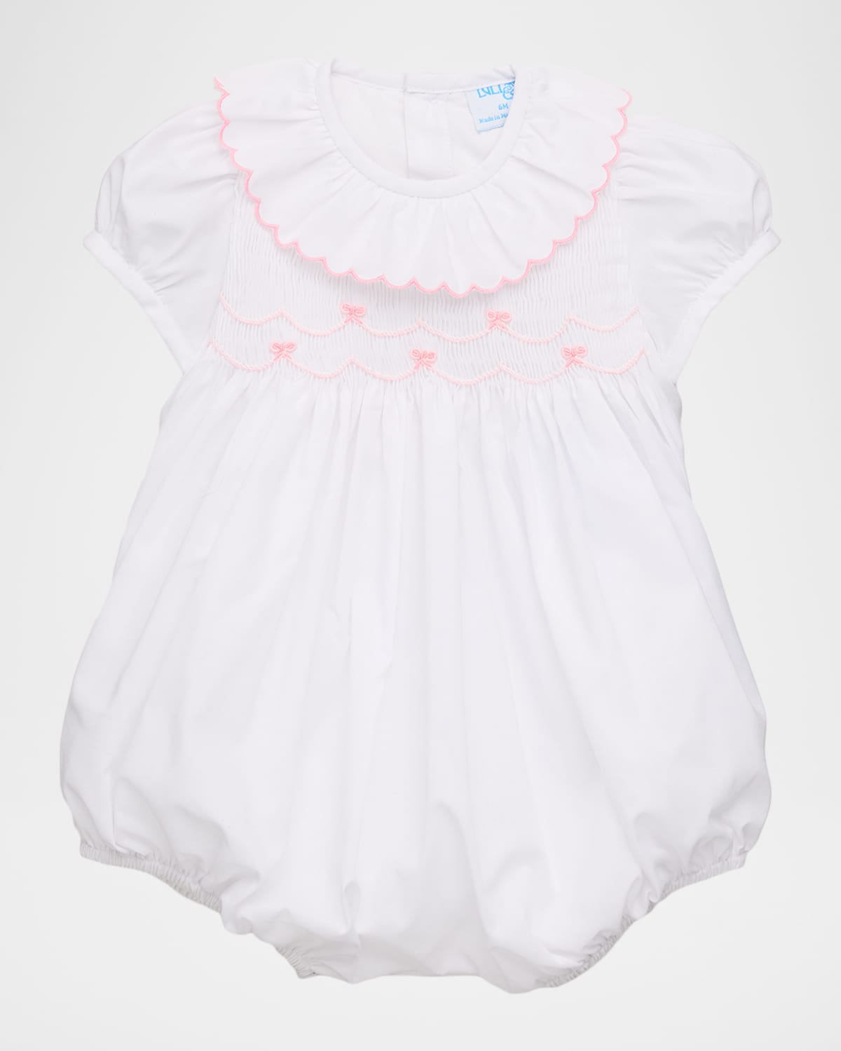 Luli & Me Girl 's Bows Smocked Bubble Romper, Size 6M-24M