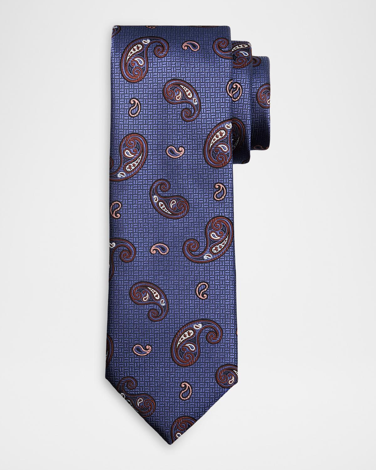 Brioni Men's Micro-Geometric Woven Paisley Silk Tie