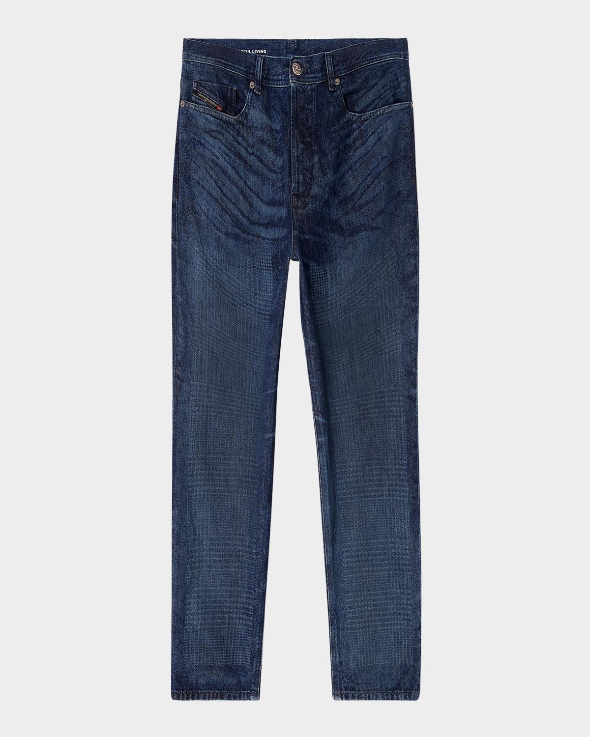 Diesel Men's D-2023 Stonewashed Check Denim Straight-Leg Jeans