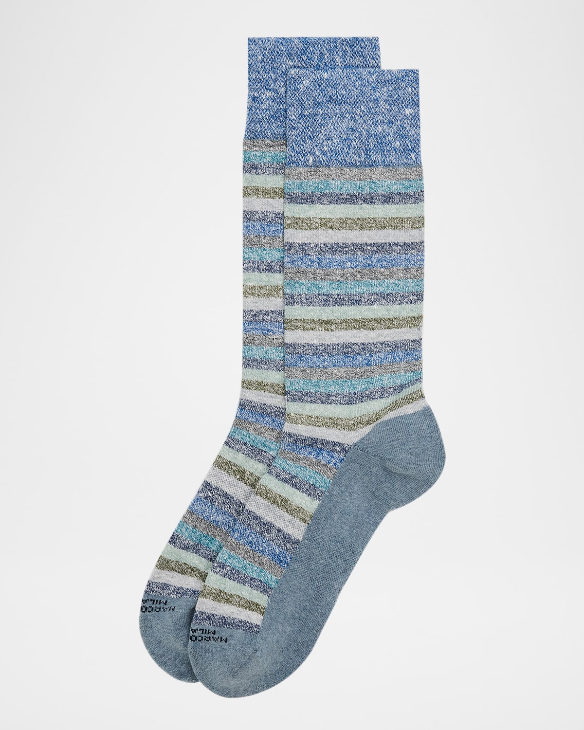 Marcoliani Men & Apos;s Linen And Cotton Stripe Crew Socks In Blue