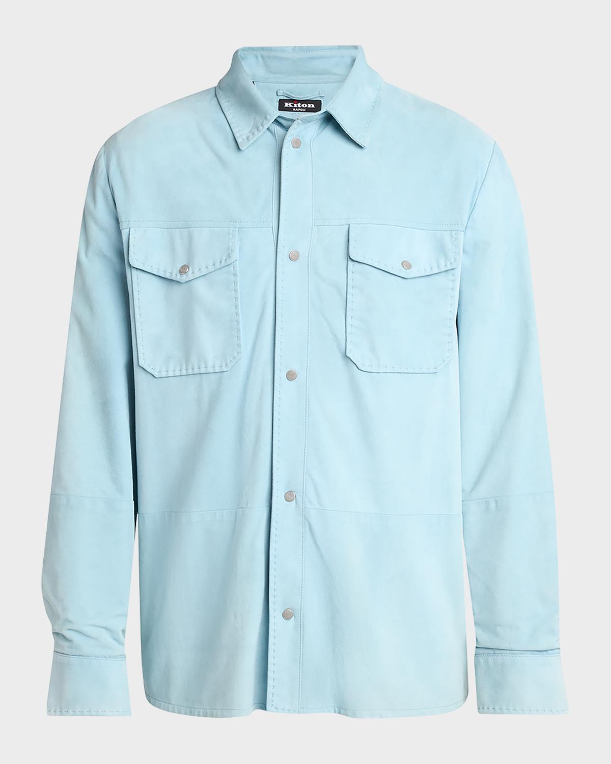 Kiton Men's Suede Snap-Front Shirt