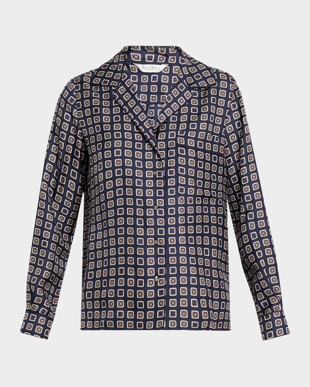 Max Mara Disco Geometric-Print Silk Twill Shirt