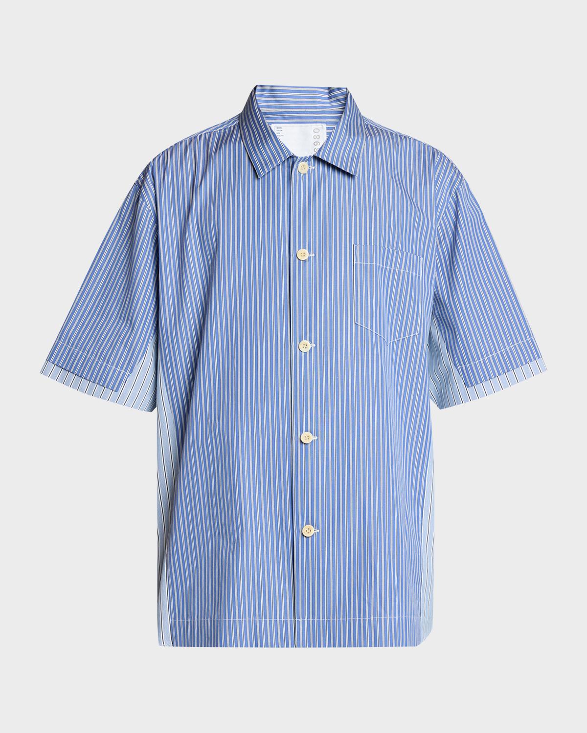sacai Men's Colorblock Striped Poplin Short-Sleeve Sport Shirt