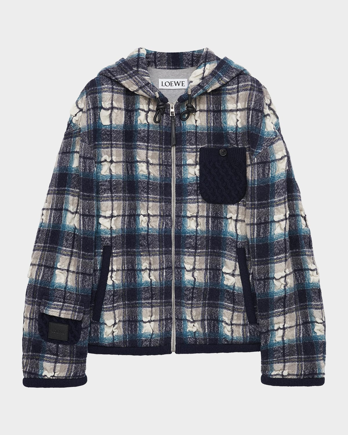 Loewe Men & Apos;s Plaid Hooded Jacket In Navy White