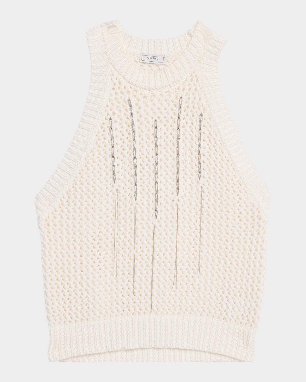 Peserico Sleeveless Cotton Knit Ribbon Top