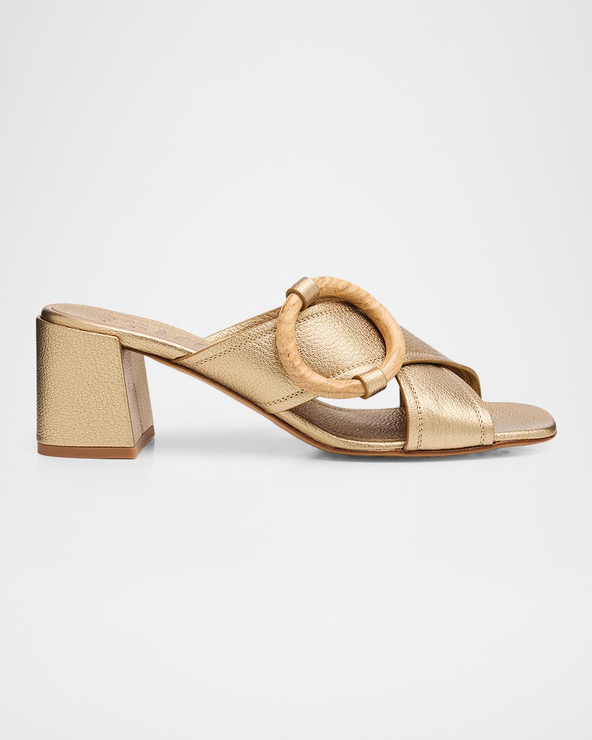 Pedro Garcia Uxia Metallic Leather Block-Heel Sandals