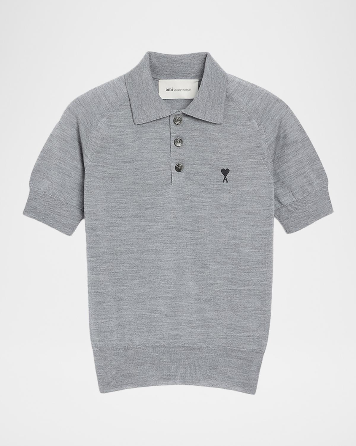 Ami Paris Ami De Coeur Short-Sleeve Wool Polo Top