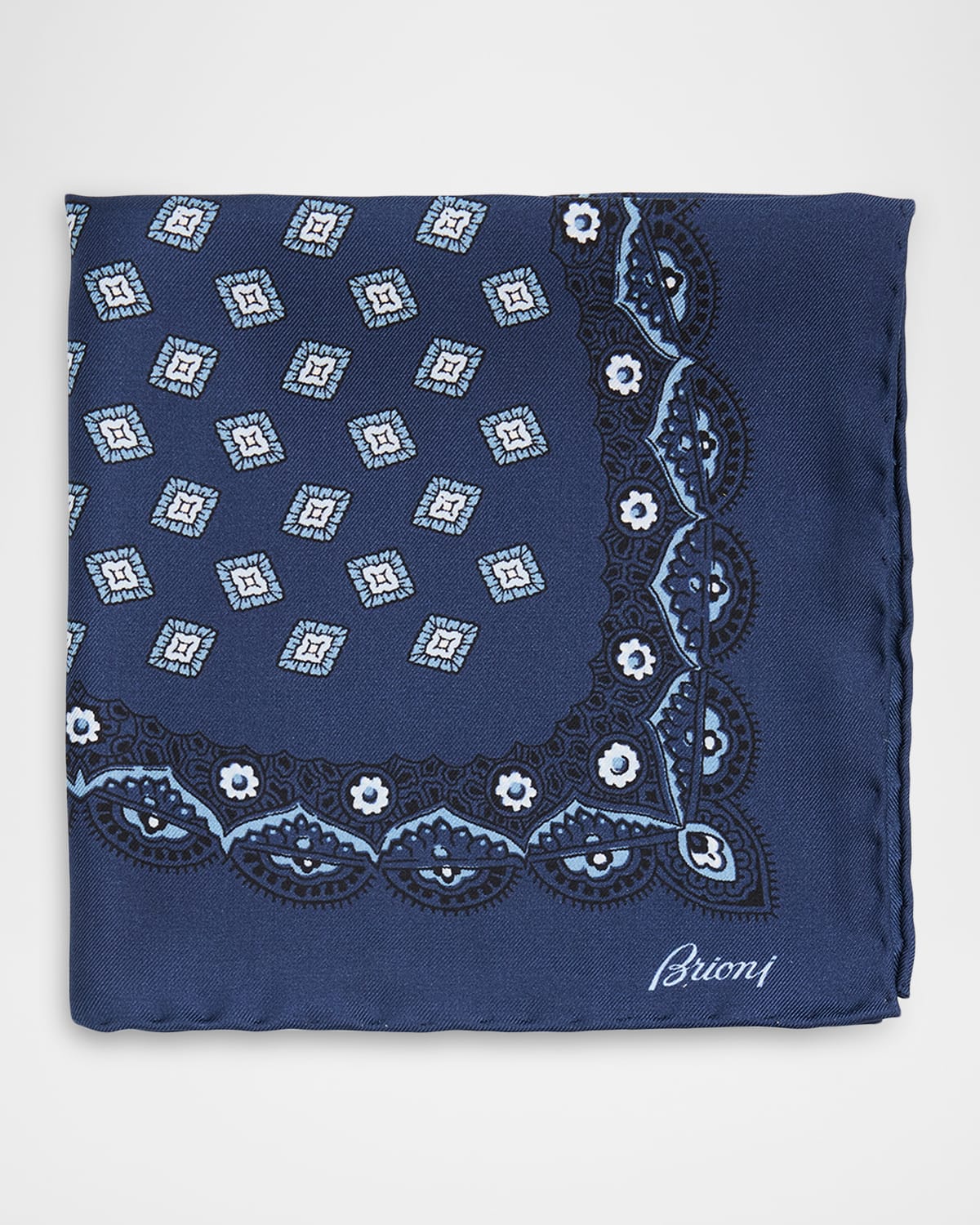 Brioni Men 's Medallion-Print Silk Pocket Square | Thumbnail 4 Brioni Men 's Medallion-Print Silk Pocket Square | Thumbnail 4