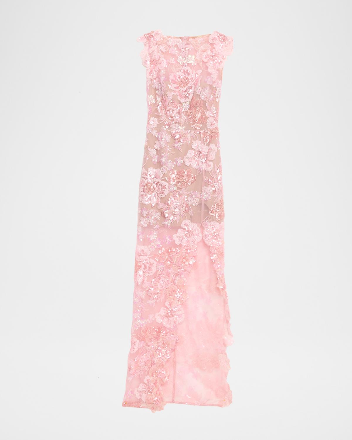 Bronx Banco Ellie Sleeveless Sequin Floral Column Gown