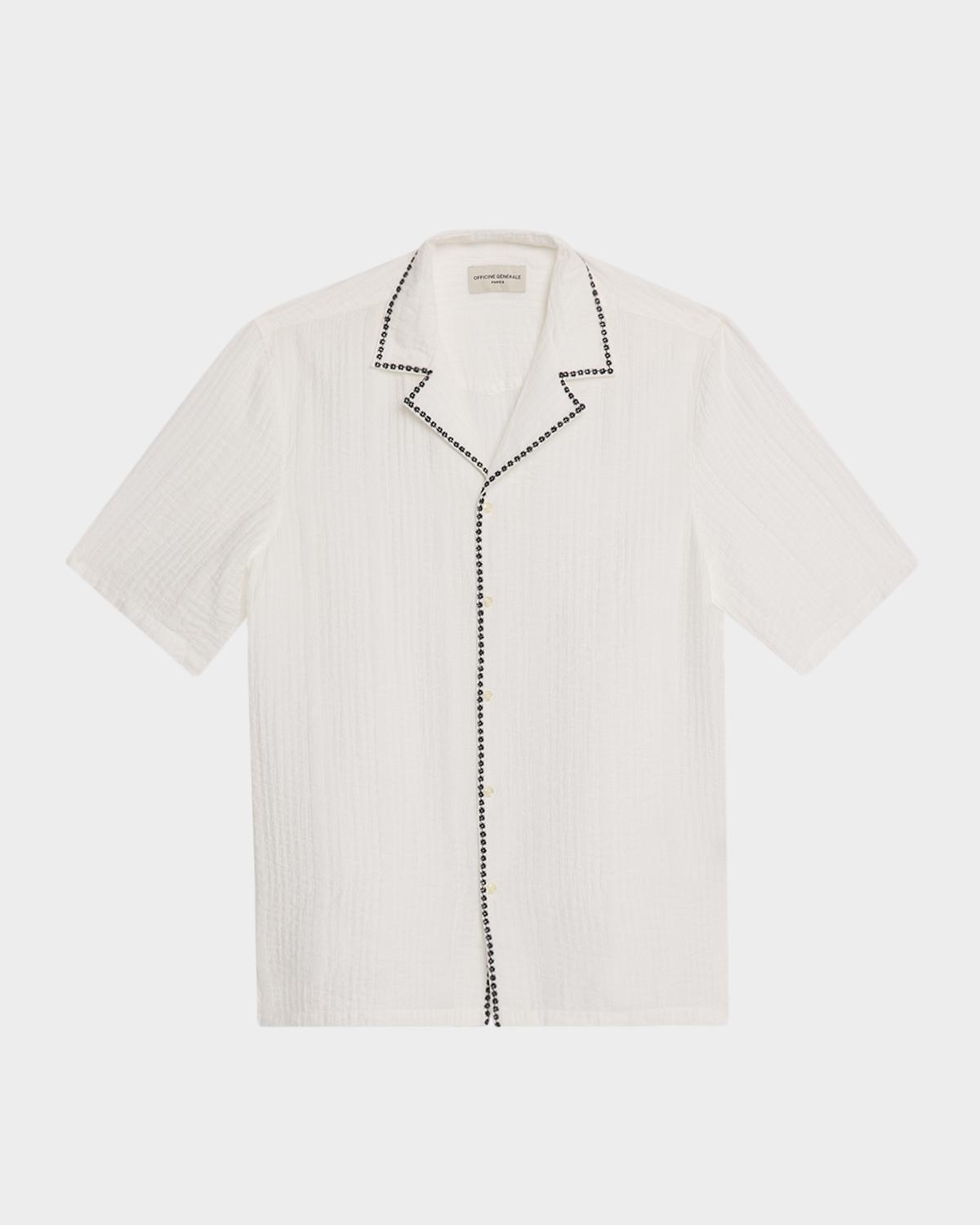 Officine Générale Men's Eren Textured Viscose Short-Sleeve Camp Shirt